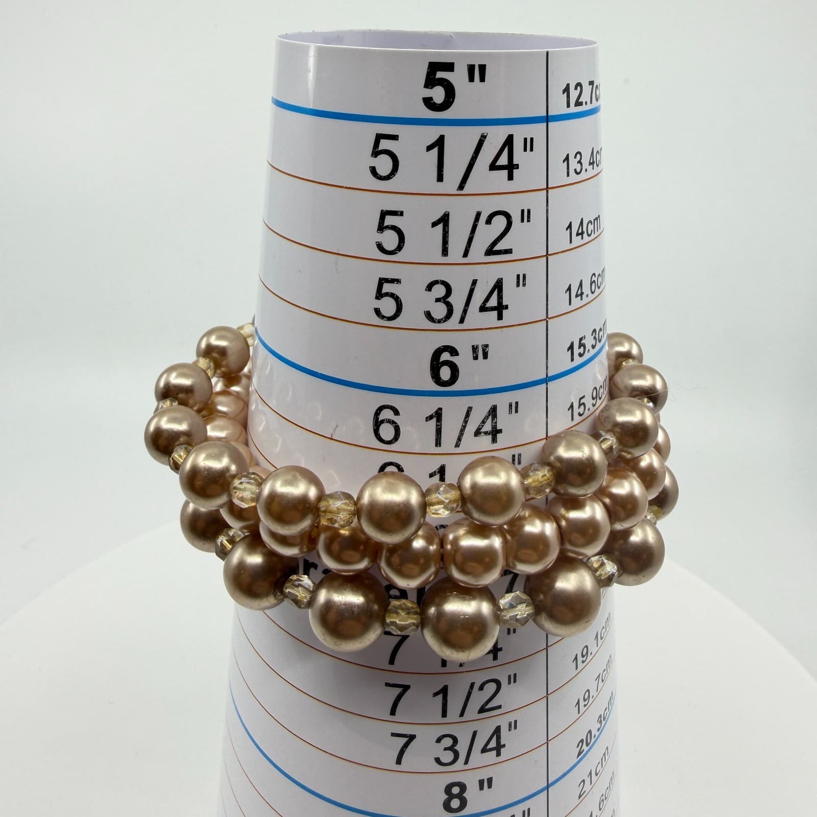 Champagne Faux Pearl Stretch Bracelet Stack Multi-Strand Layered Beaded Jewelry - Thumbnail 9