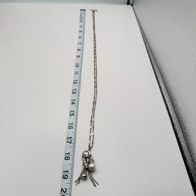 Vintage Y2K Silver Tone Tassel Faux Pearl Rhinestone Pendent Necklace Jewelry - Thumbnail 9