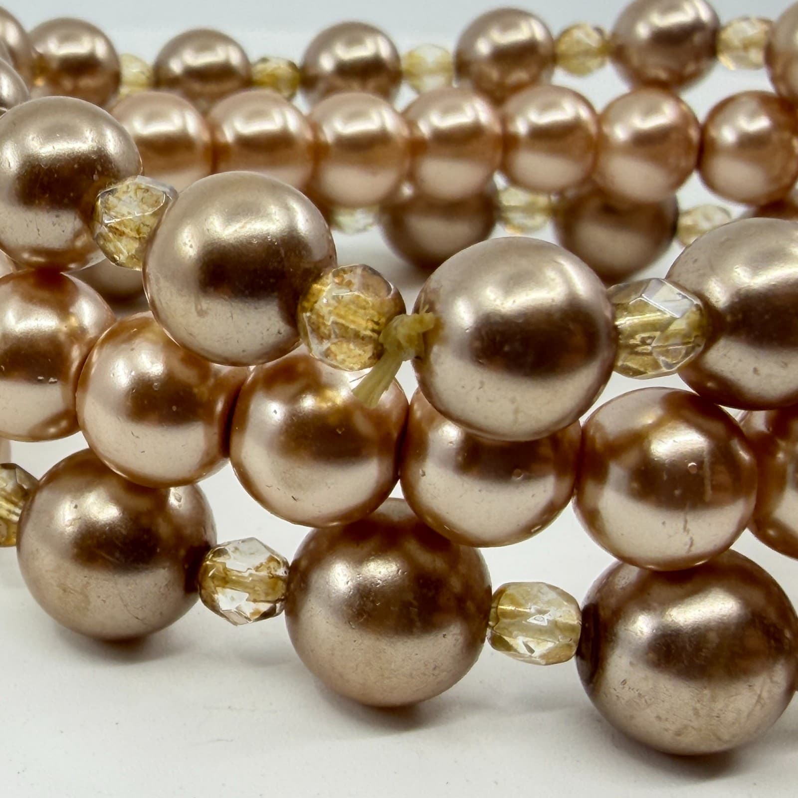Champagne Faux Pearl Stretch Bracelet Stack Multi-Strand Layered Beaded Jewelry - Thumbnail 4