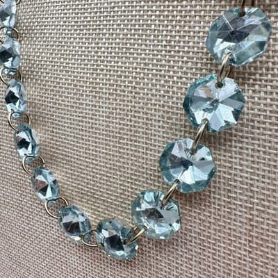 VTG 90s Gold Tone Box Chain Light Blue Round Statement Necklace Women's Jewelry - Thumbnail 5