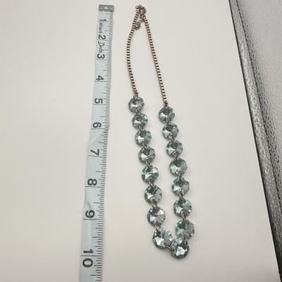 VTG 90s Gold Tone Box Chain Light Blue Round Statement Necklace Women's Jewelry - Thumbnail 9