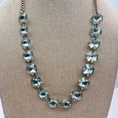 VTG 90s Gold Tone Box Chain Light Blue Round Statement Necklace Women's Jewelry - Thumbnail 3