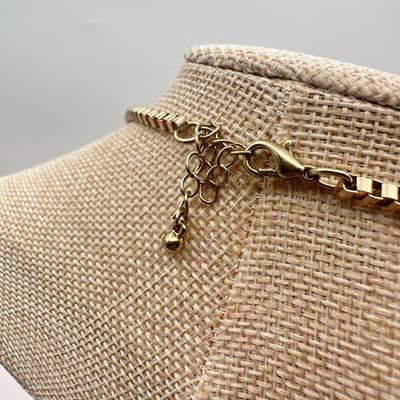 VTG 90s Gold Tone Box Chain Light Blue Round Statement Necklace Women's Jewelry - Thumbnail 8