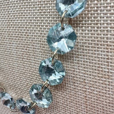 VTG 90s Gold Tone Box Chain Light Blue Round Statement Necklace Women's Jewelry - Thumbnail 6