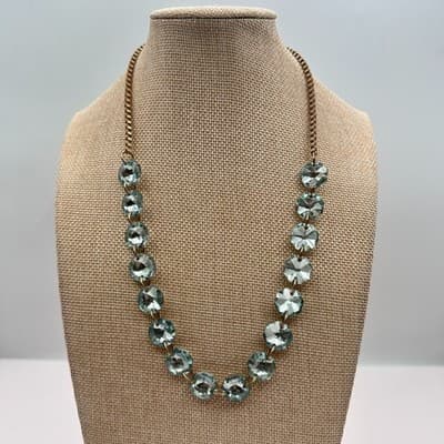 VTG 90s Gold Tone Box Chain Light Blue Round Statement Necklace Women's Jewelry - Thumbnail 2
