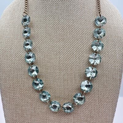 VTG 90s Gold Tone Box Chain Light Blue Round Statement Necklace Women's Jewelry - Thumbnail 7