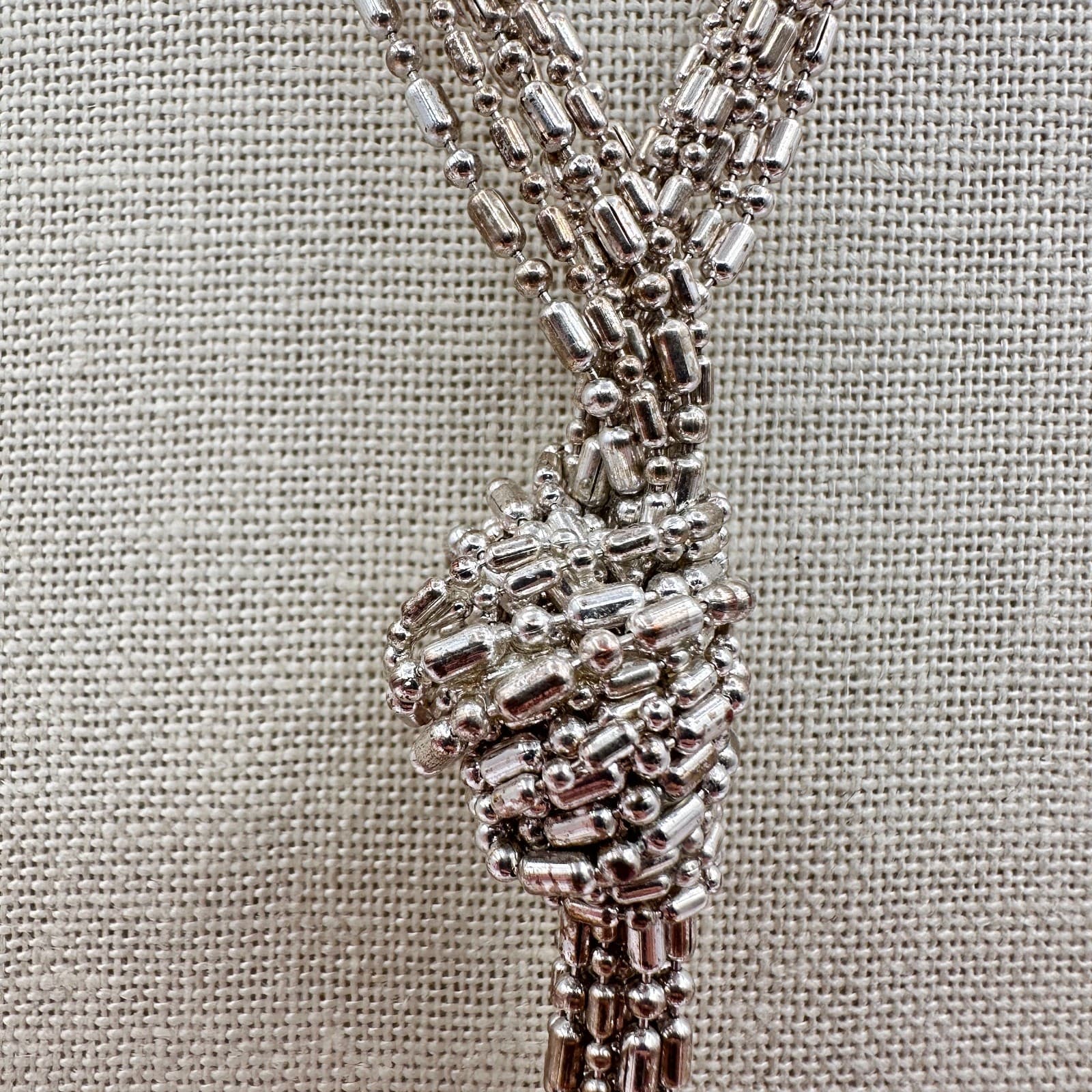 Vintage Y2K Silver Tone Multi-Strand Ball Chain Tassel Necklace Knot Jewelry 90s - Thumbnail 6