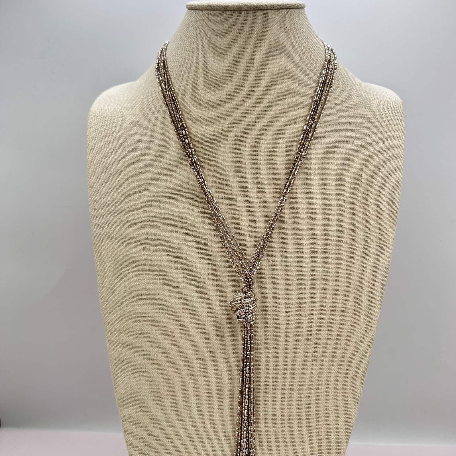 Vintage Y2K Silver Tone Multi-Strand Ball Chain Tassel Necklace Knot Jewelry 90s - Thumbnail 7