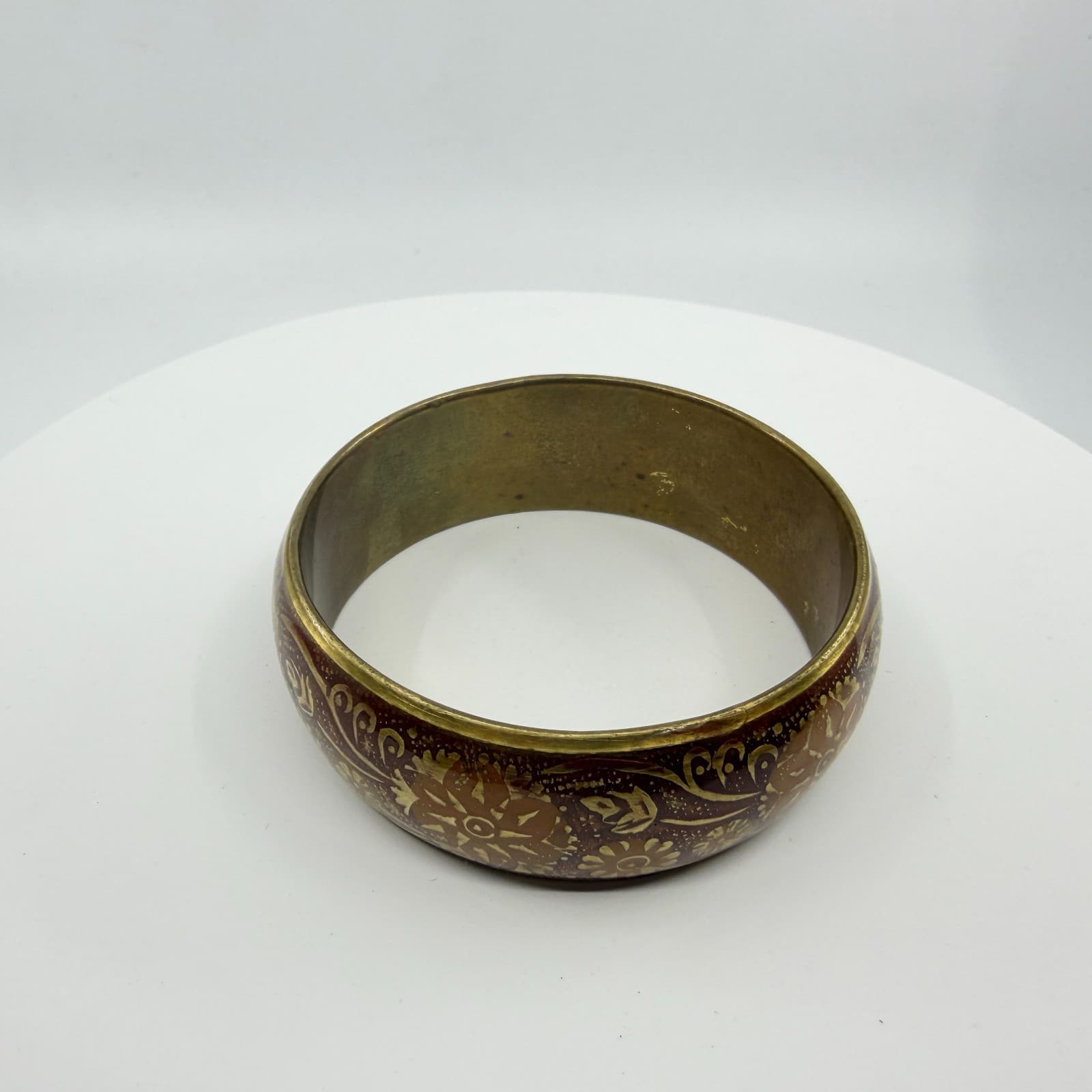 Bohemian Brass Tone Floral Enamel Bangle Bracelet Chunky Statement Festival Gift - Thumbnail 3