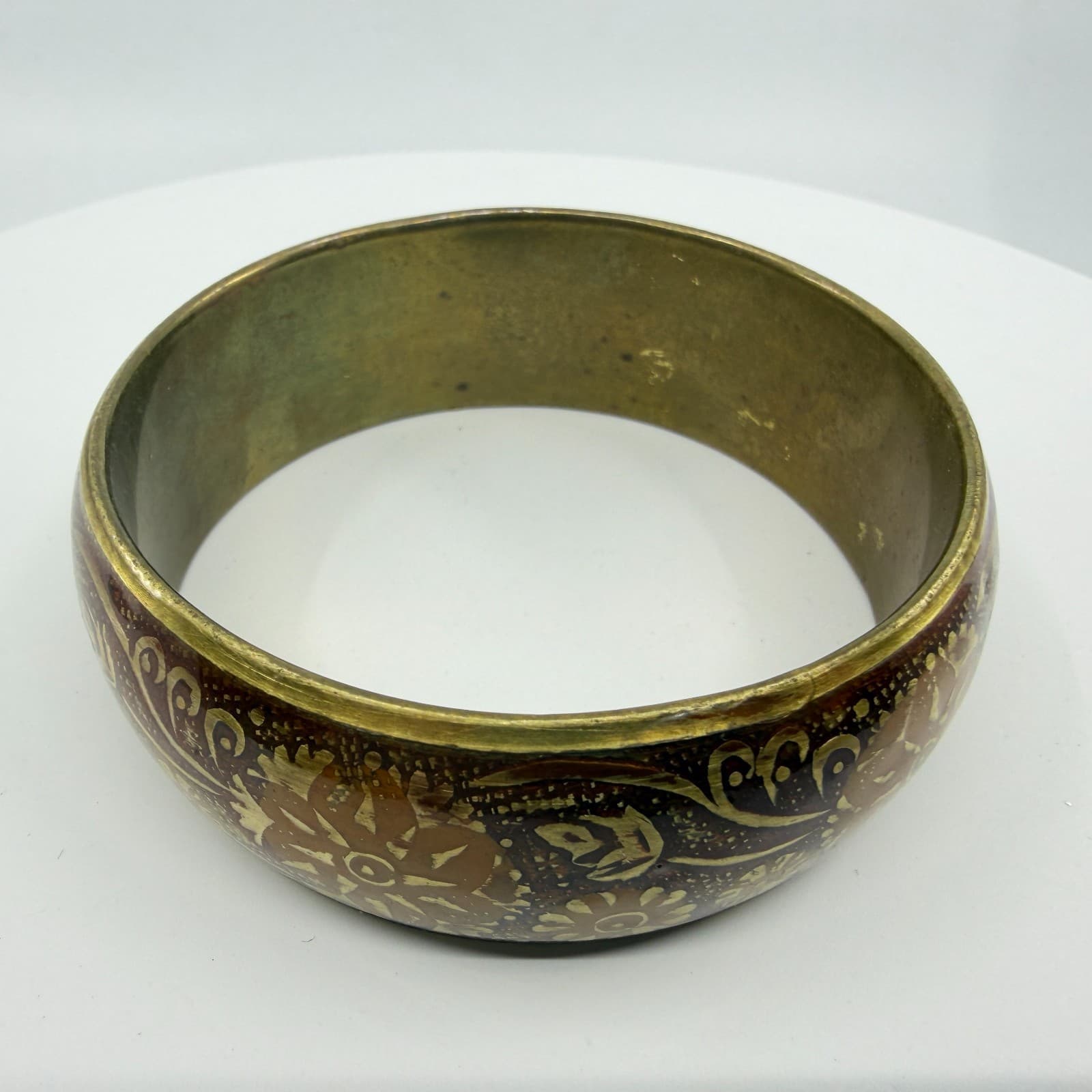 Bohemian Brass Tone Floral Enamel Bangle Bracelet Chunky Statement Festival Gift - Thumbnail 4