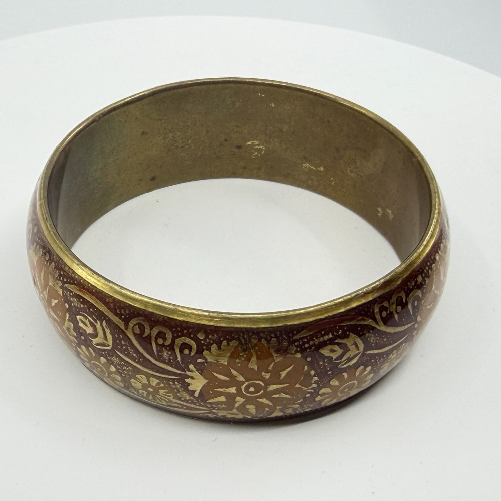 Bohemian Brass Tone Floral Enamel Bangle Bracelet Chunky Statement Festival Gift - Thumbnail 7