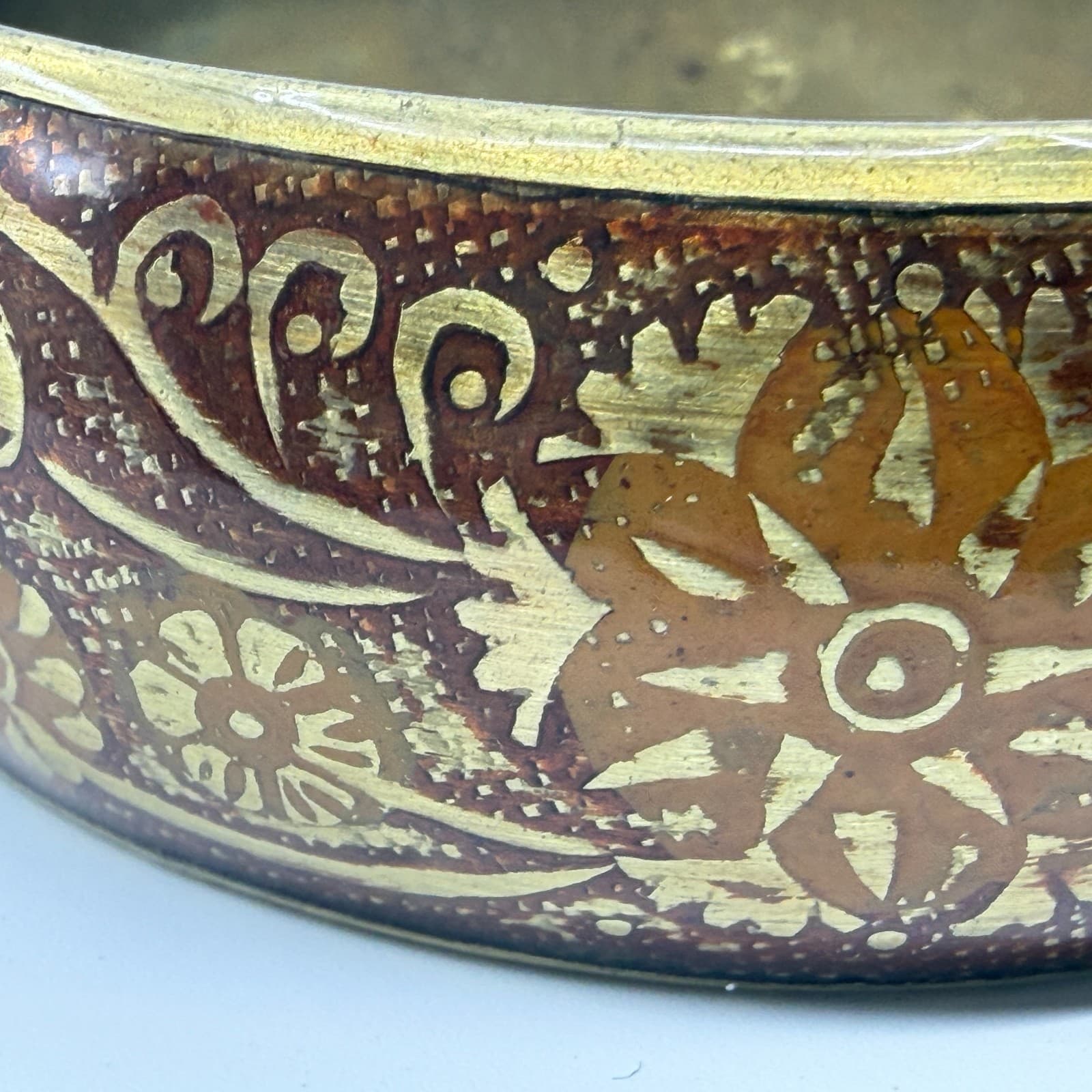 Bohemian Brass Tone Floral Enamel Bangle Bracelet Chunky Statement Festival Gift - Thumbnail 6