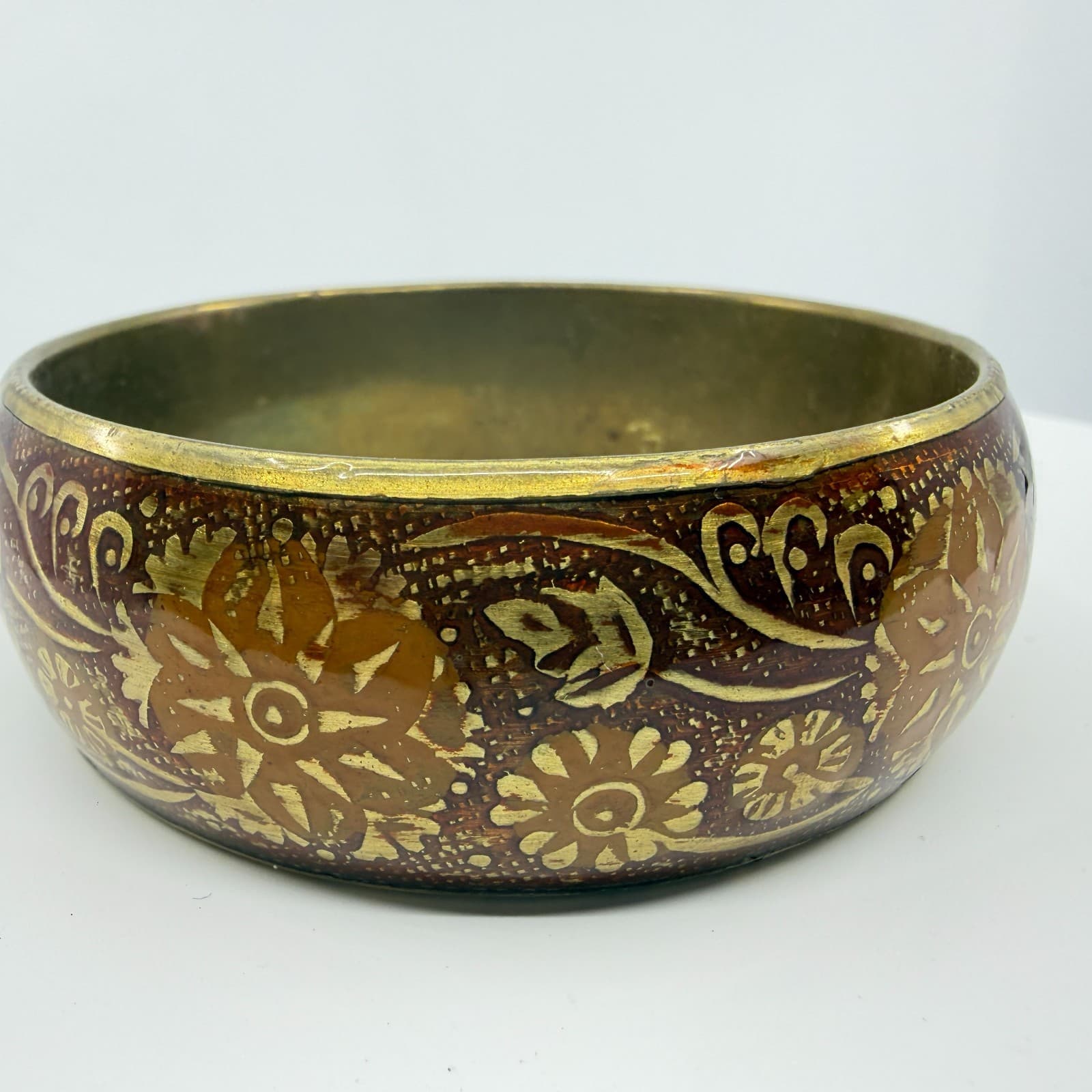 Bohemian Brass Tone Floral Enamel Bangle Bracelet Chunky Statement Festival Gift - Thumbnail 5