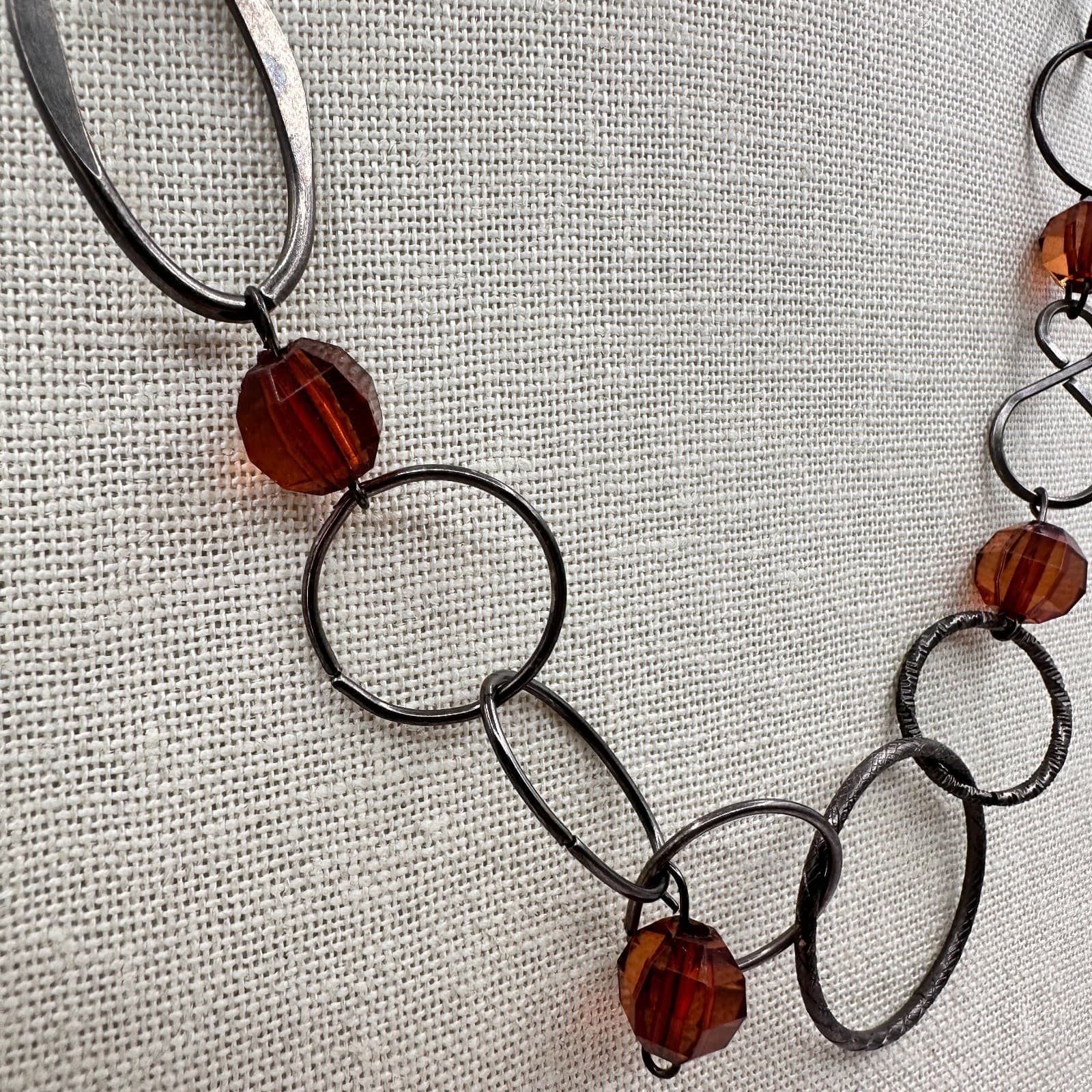 Vintage Y2K Geometric Link Brown Beaded Necklace Women's Classic Fashion Jewelry - Thumbnail 3