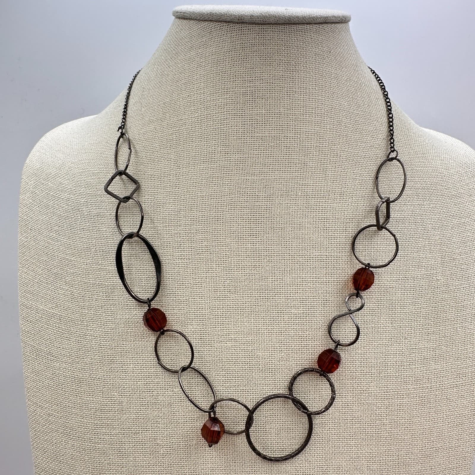 Vintage Y2K Geometric Link Brown Beaded Necklace Women's Classic Fashion Jewelry - Thumbnail 2