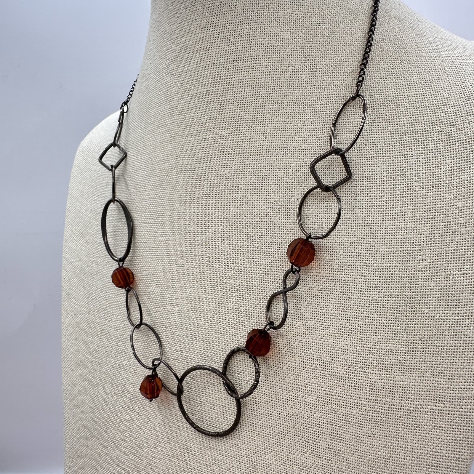 Vintage Y2K Geometric Link Brown Beaded Necklace Women's Classic Fashion Jewelry - Thumbnail 7