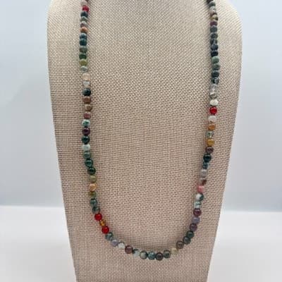 Vintage 90s Natural Stone Beaded Necklace Boho Women's Classic Fashion Jewelry - Thumbnail 2