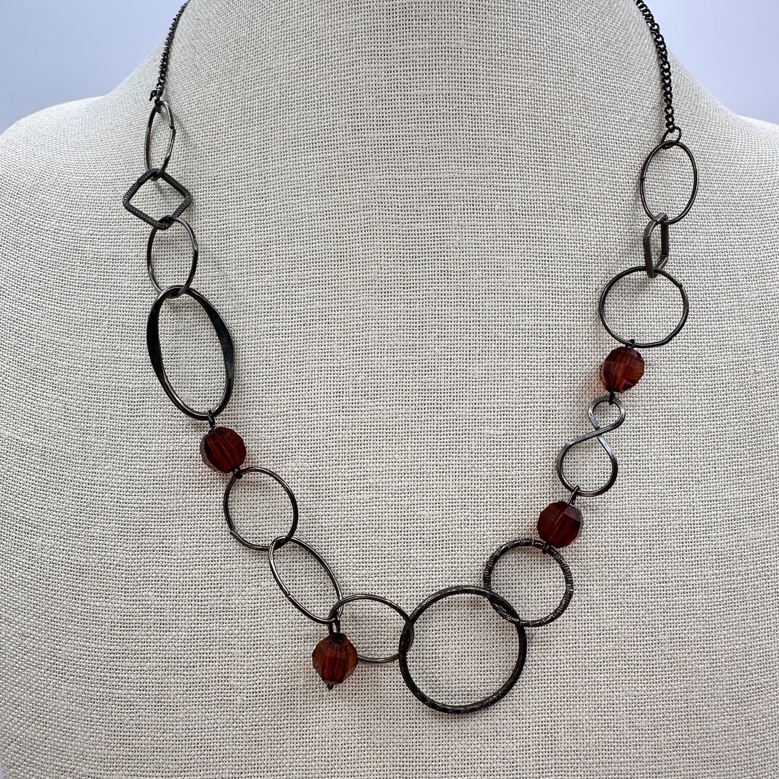 Vintage Y2K Geometric Link Brown Beaded Necklace Women's Classic Fashion Jewelry - Thumbnail 9