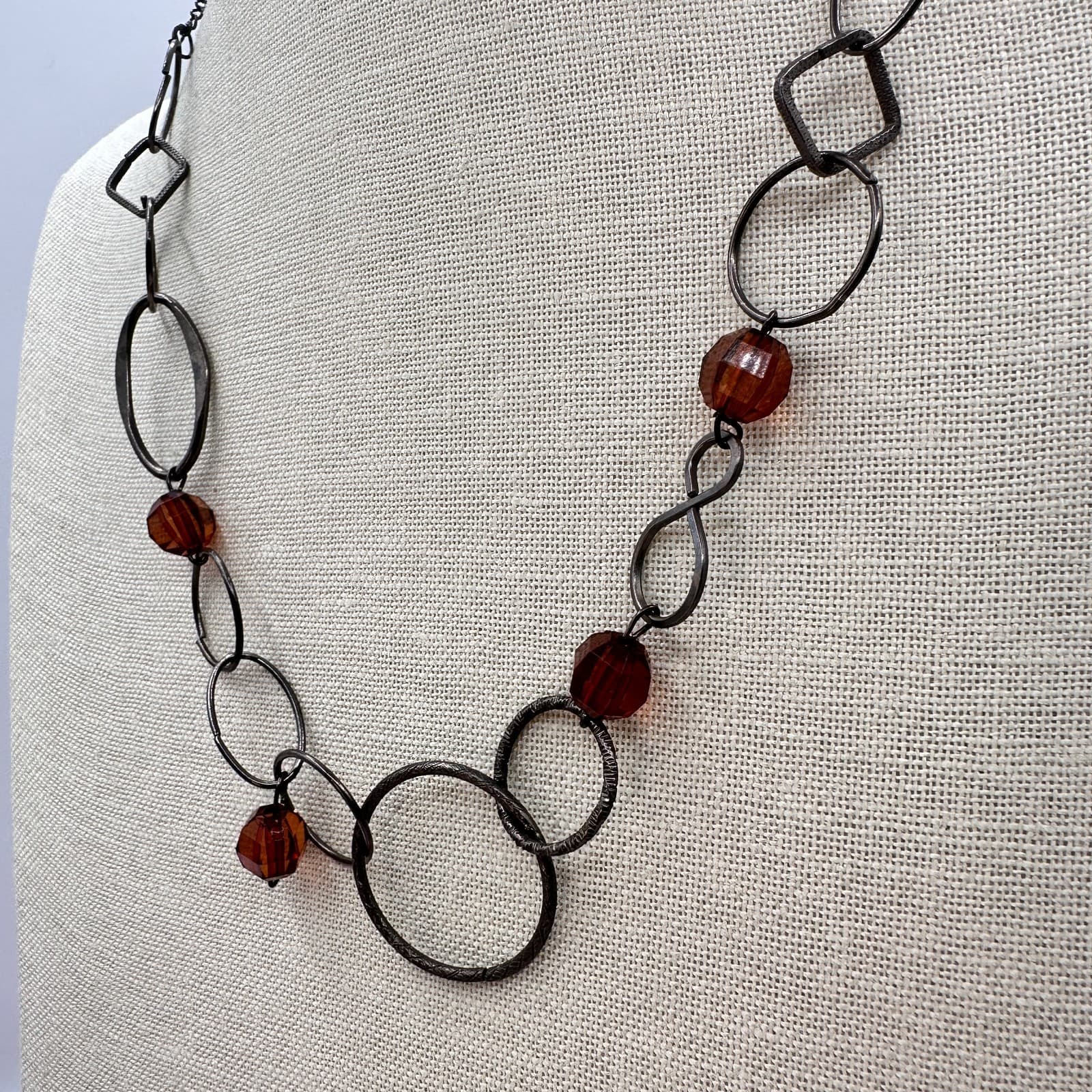 Vintage Y2K Geometric Link Brown Beaded Necklace Women's Classic Fashion Jewelry - Thumbnail 6