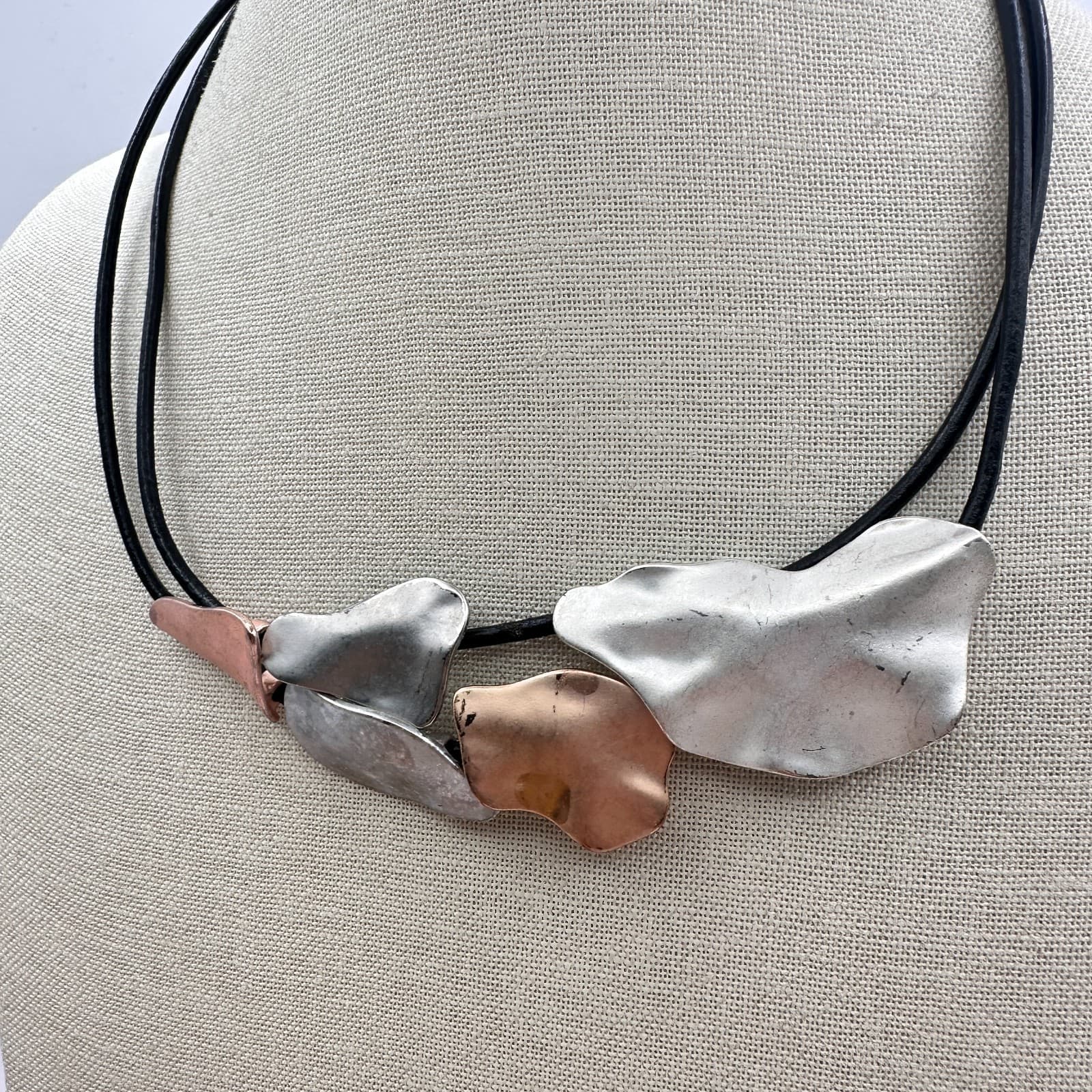 Vintage Y2K Boho Abstract Pebble Statement Necklace Double Strand Cord Jewelry - Thumbnail 6