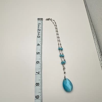 Vintage Y2K Avon Blue Teardrop Pendant Necklace Silver Tone Statement Jewelry - Thumbnail 8