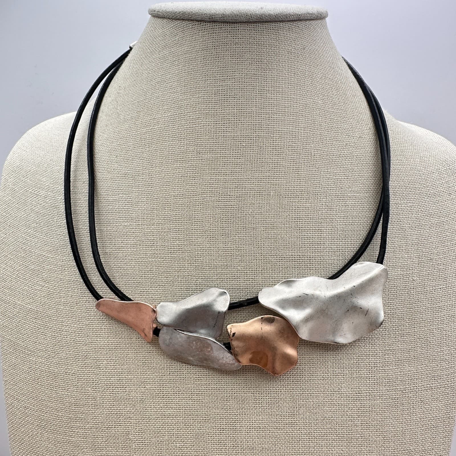 Vintage Y2K Boho Abstract Pebble Statement Necklace Double Strand Cord Jewelry - Thumbnail 7