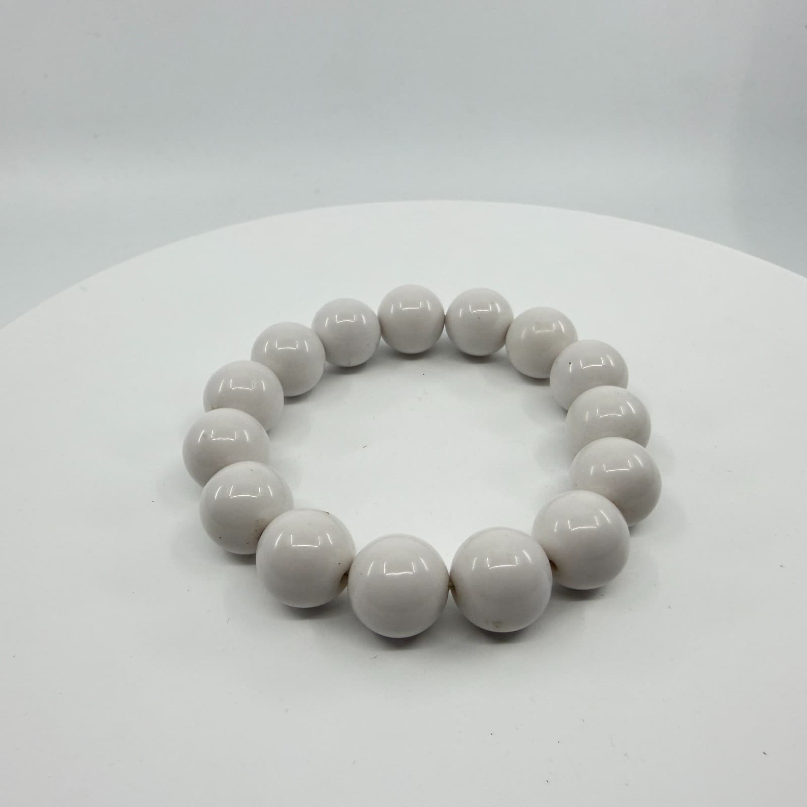 Minimalist Chunky White Bead Stretch Bracelet Statement Jewelry Boho Stack Gift - Thumbnail 2