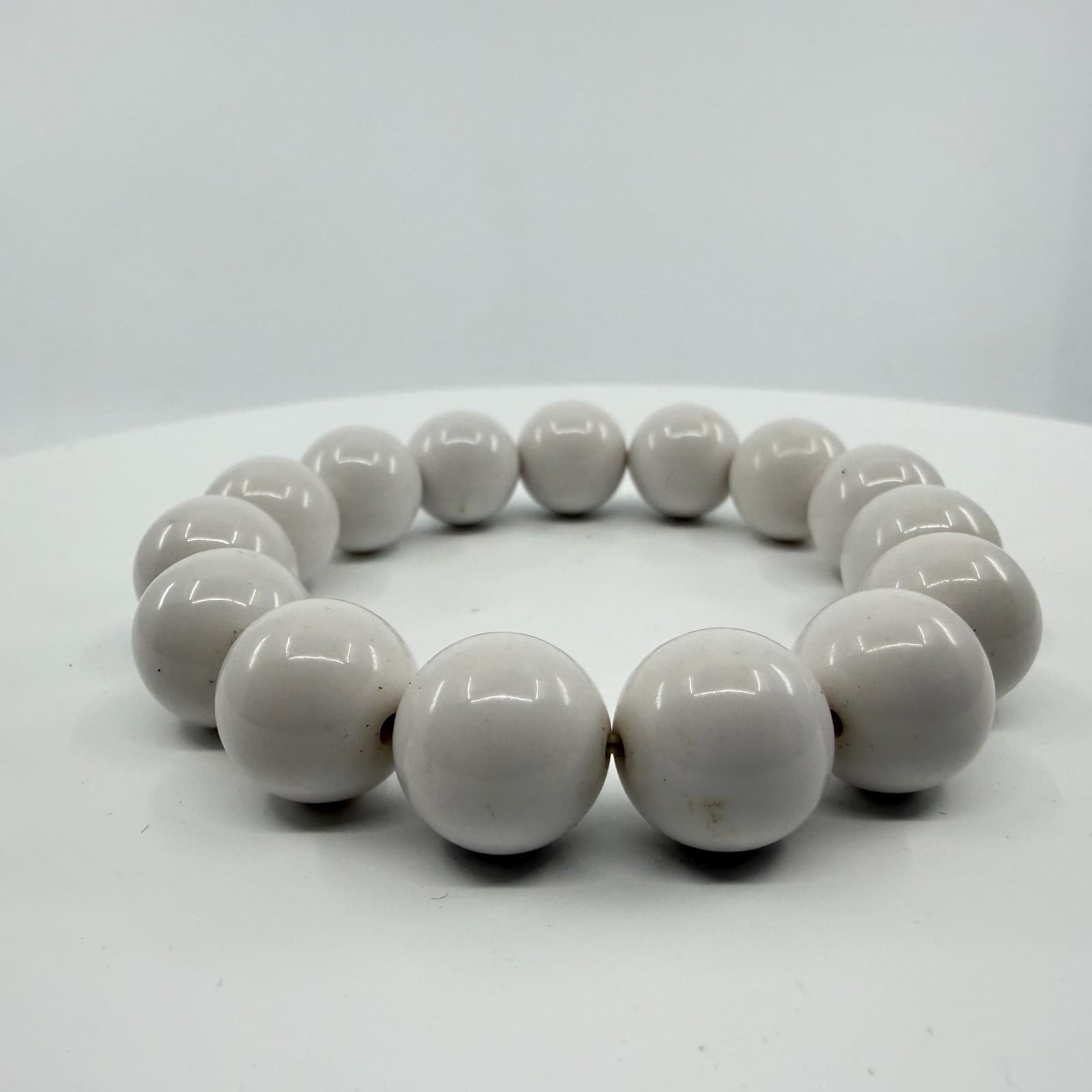Minimalist Chunky White Bead Stretch Bracelet Statement Jewelry Boho Stack Gift - Thumbnail 3