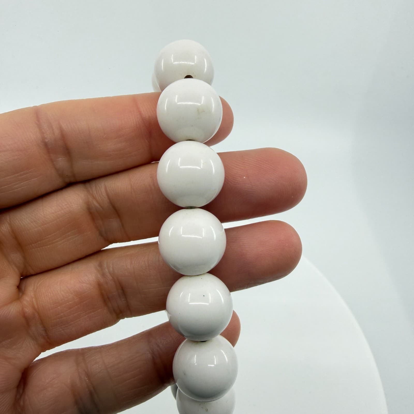 Minimalist Chunky White Bead Stretch Bracelet Statement Jewelry Boho Stack Gift - Thumbnail 6