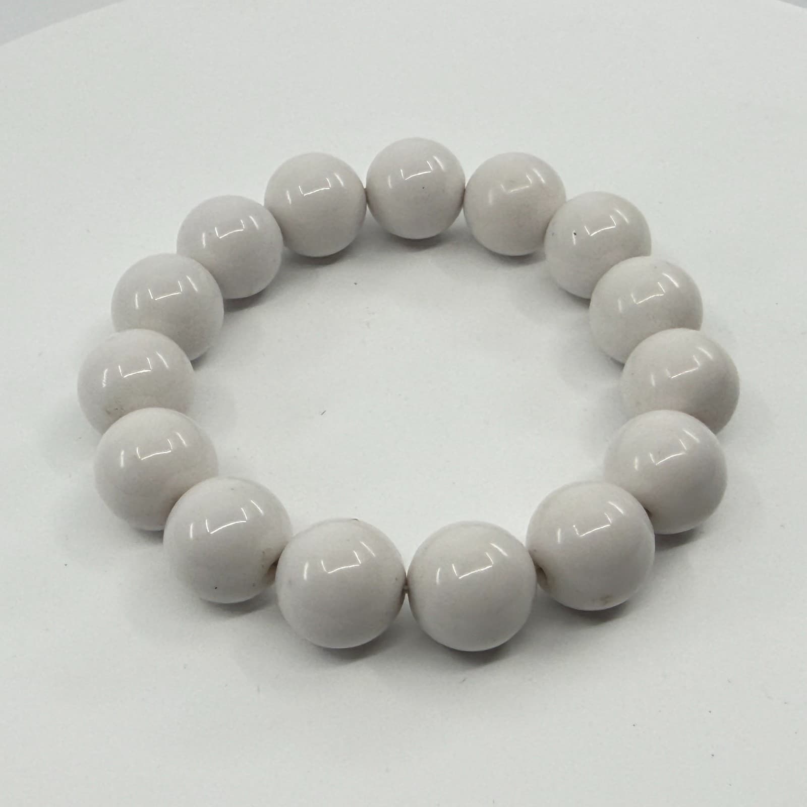 Minimalist Chunky White Bead Stretch Bracelet Statement Jewelry Boho Stack Gift - Thumbnail 5