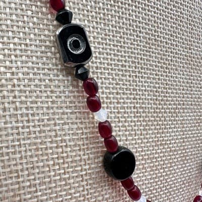 Vintage Y2K Red Black Beaded Necklace Silver Tone Accents Boho Style Jewelry - Thumbnail 5