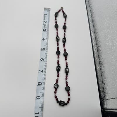 Vintage Y2K Red Black Beaded Necklace Silver Tone Accents Boho Style Jewelry - Thumbnail 8