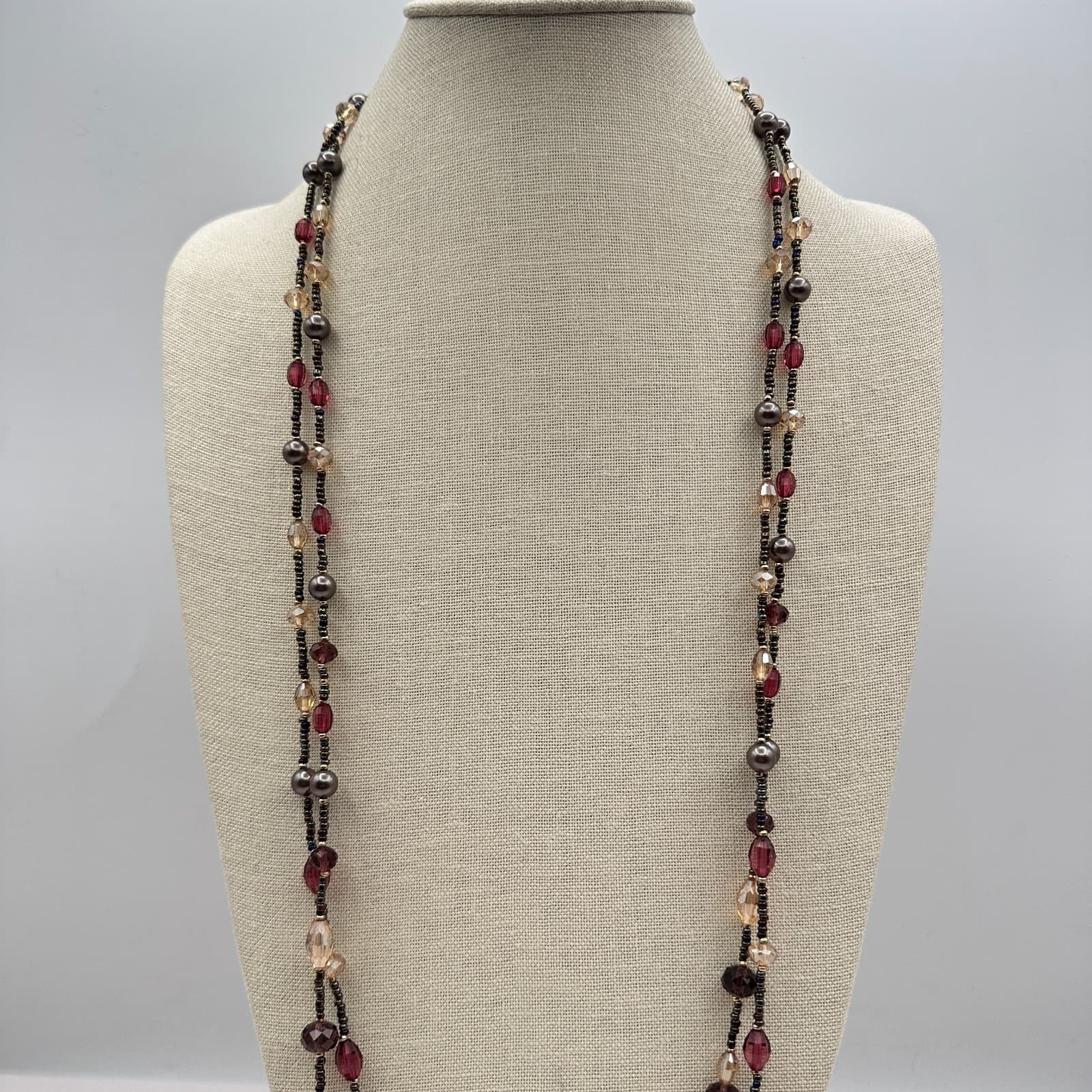 Vintage 90s Gold Tone Multi Strand Beaded Necklace Women's Classic Jewelry - Thumbnail 9