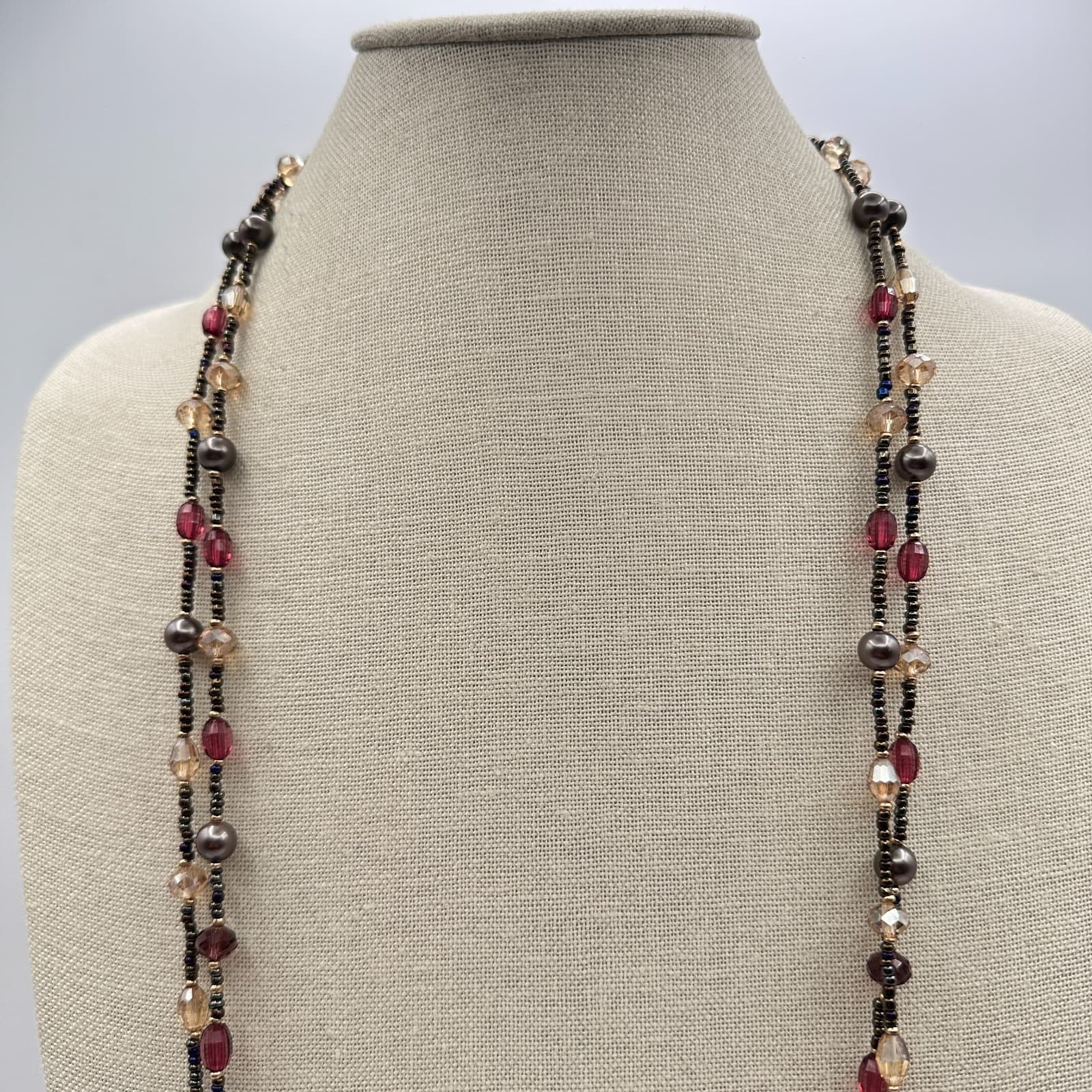 Vintage 90s Gold Tone Multi Strand Beaded Necklace Women's Classic Jewelry - Thumbnail 5