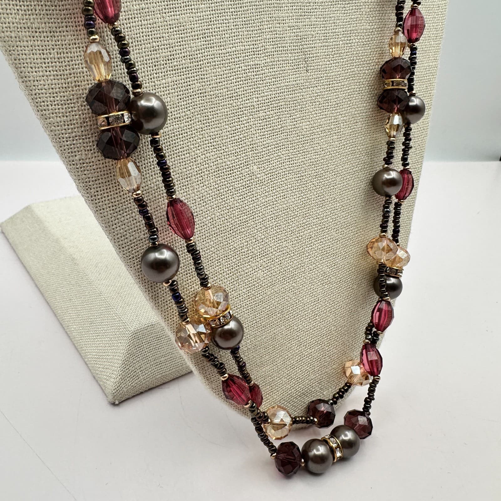 Vintage 90s Gold Tone Multi Strand Beaded Necklace Women's Classic Jewelry - Thumbnail 3