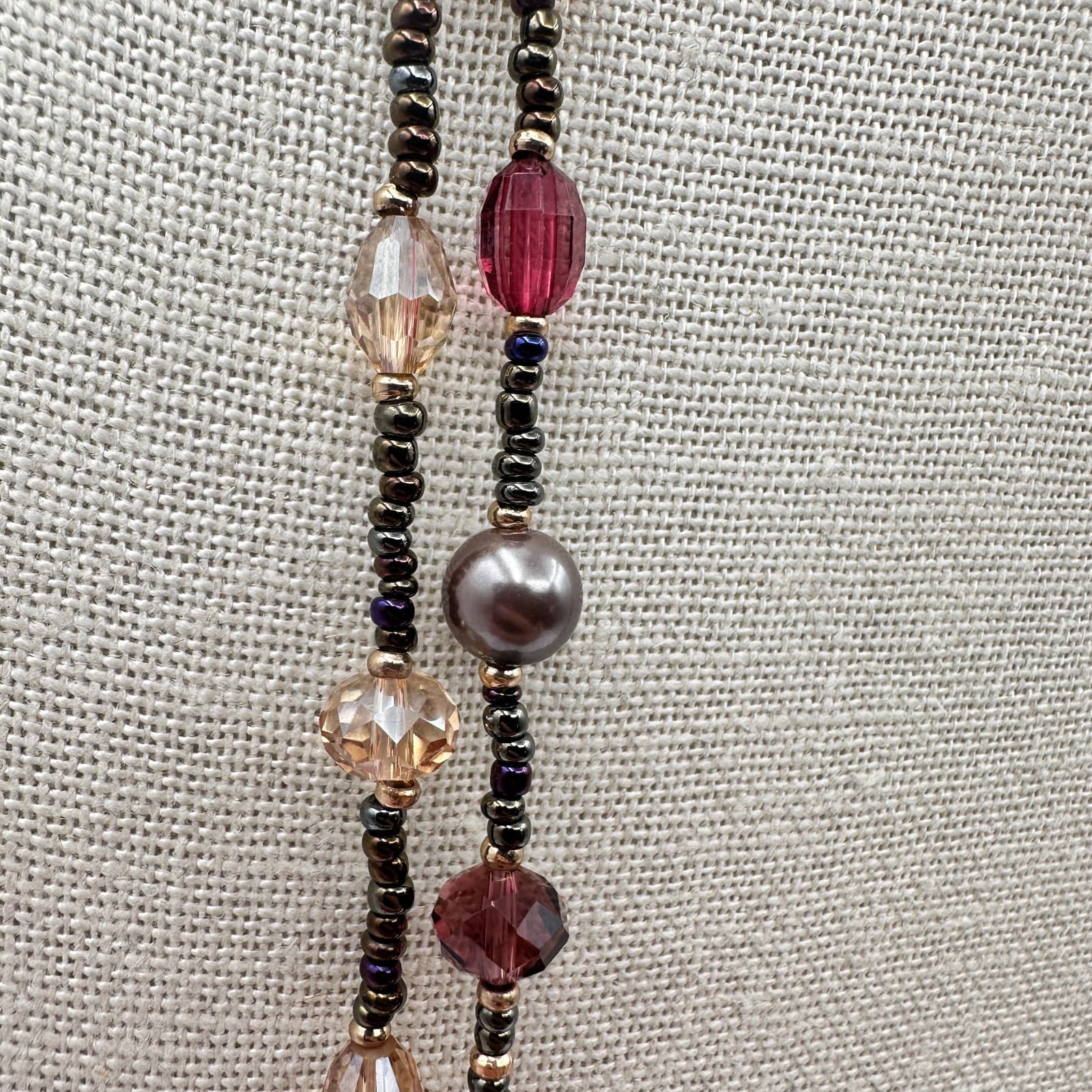 Vintage 90s Gold Tone Multi Strand Beaded Necklace Women's Classic Jewelry - Thumbnail 4