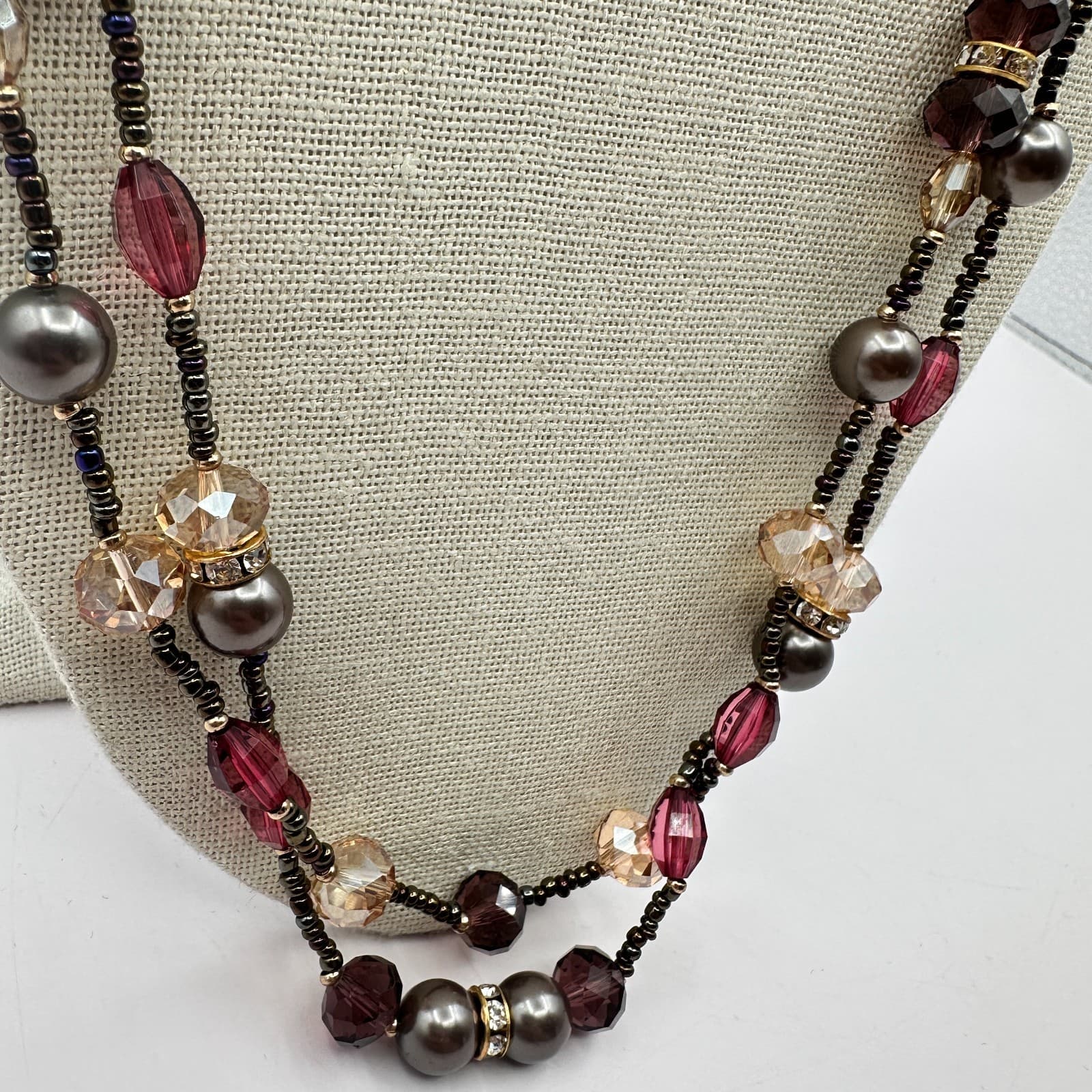 Vintage 90s Gold Tone Multi Strand Beaded Necklace Women's Classic Jewelry - Thumbnail 2