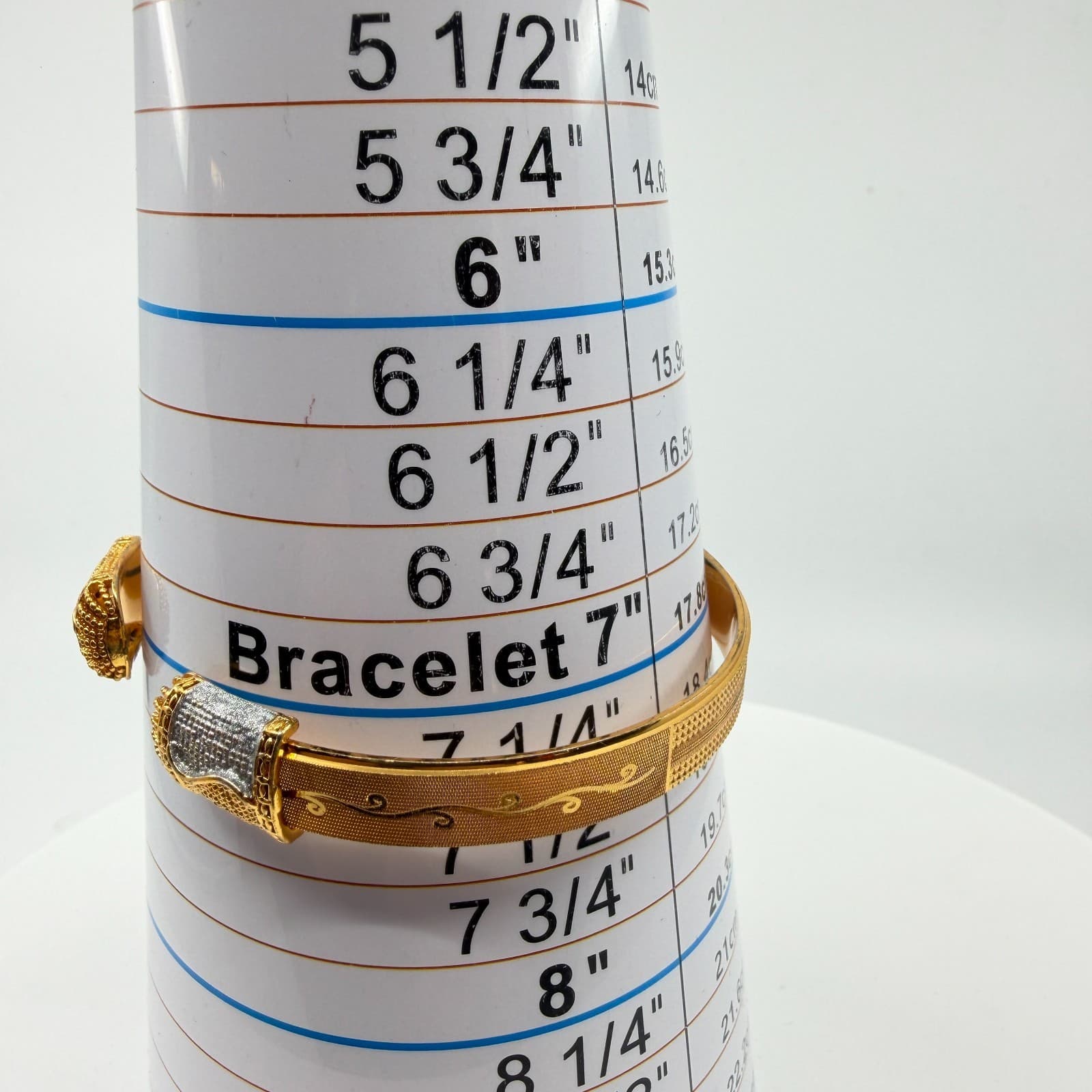 Elegant Gold Tone Cuff Bracelet Textured Band with Two-Tone Accent Open Design - Thumbnail 8
