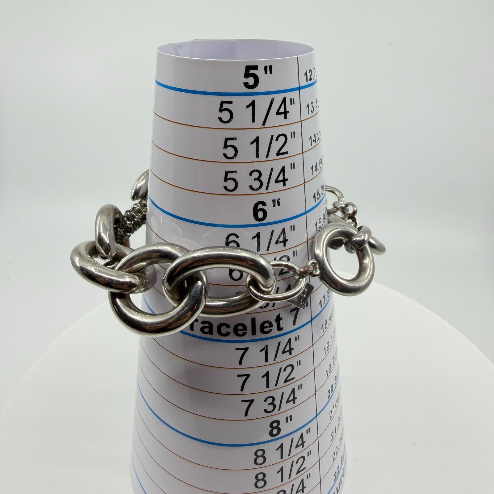 Chunky Silver Tone Link Bracelet with Crystal Encrusted Accent Statement Jewelry - Thumbnail 7