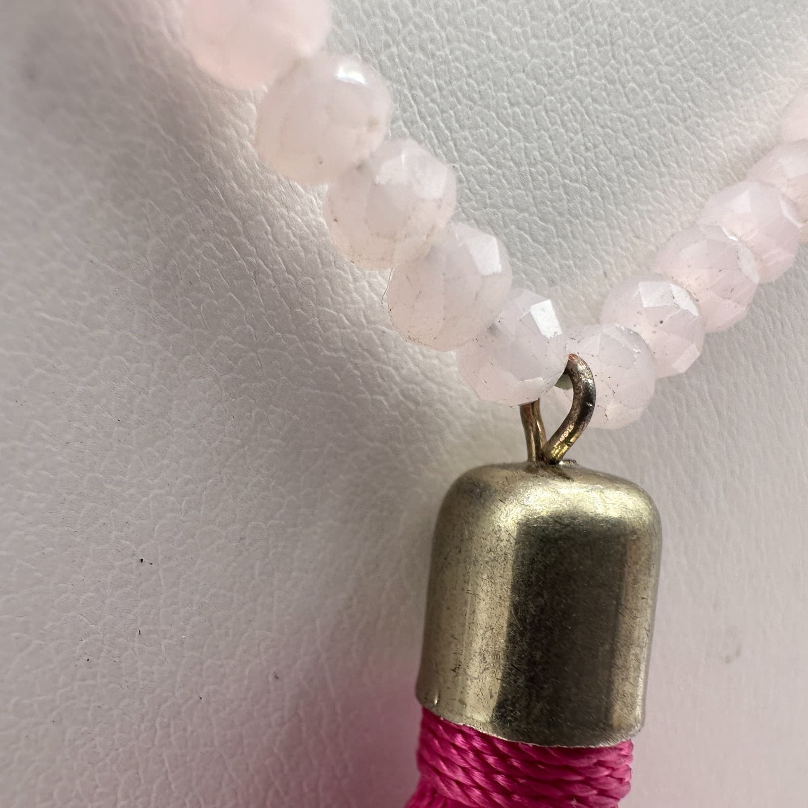 Vintage Y2K Pink Tassel Necklace Boho Statement Rose Quartz Beaded Jewelry Y2K - Thumbnail 5
