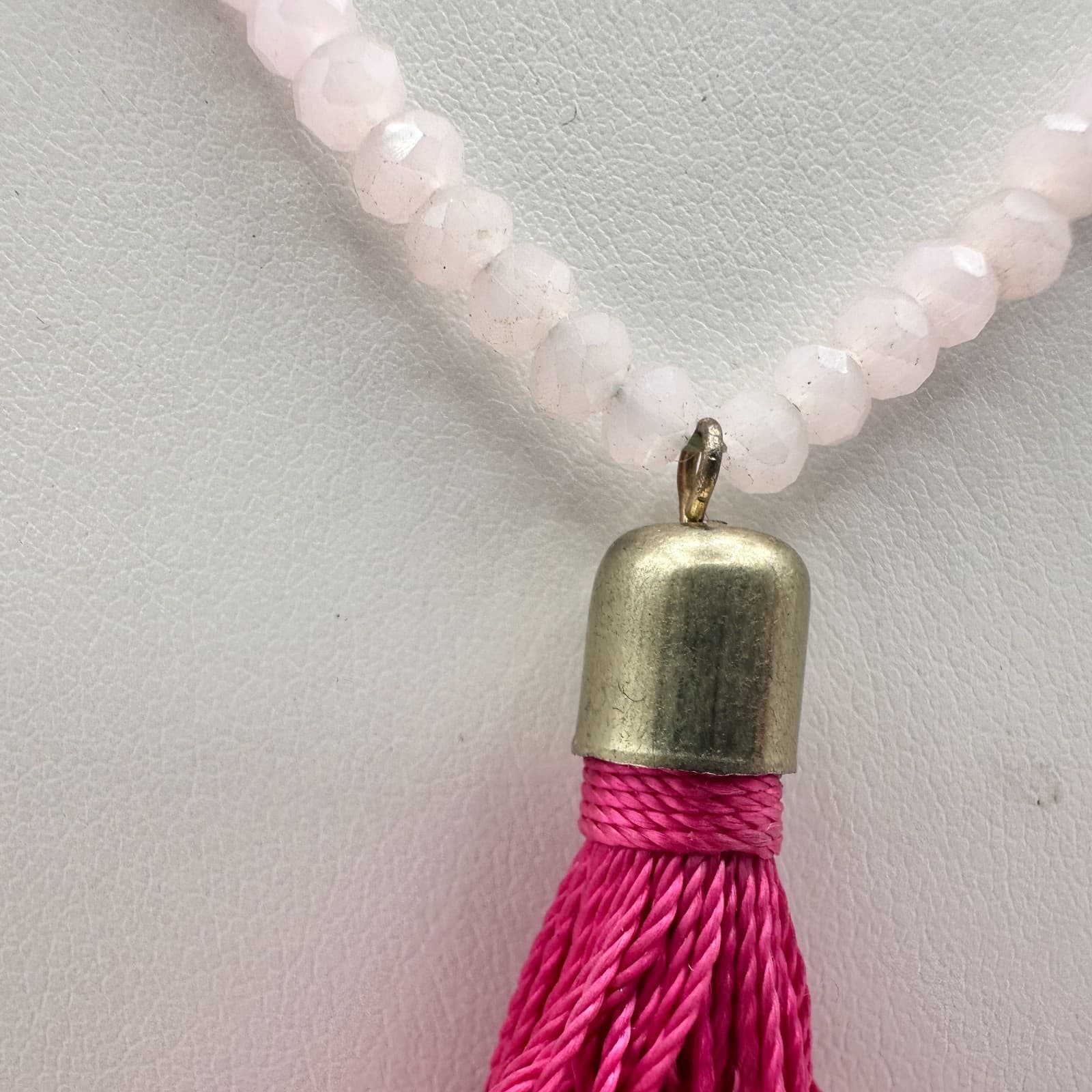 Vintage Y2K Pink Tassel Necklace Boho Statement Rose Quartz Beaded Jewelry Y2K - Thumbnail 4