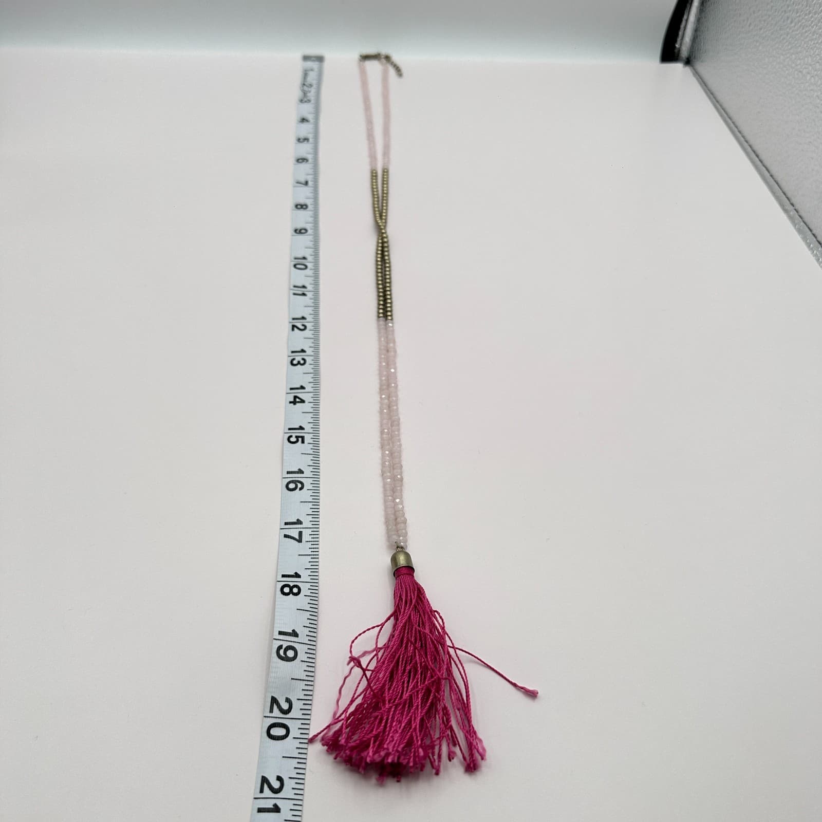Vintage Y2K Pink Tassel Necklace Boho Statement Rose Quartz Beaded Jewelry Y2K - Thumbnail 9