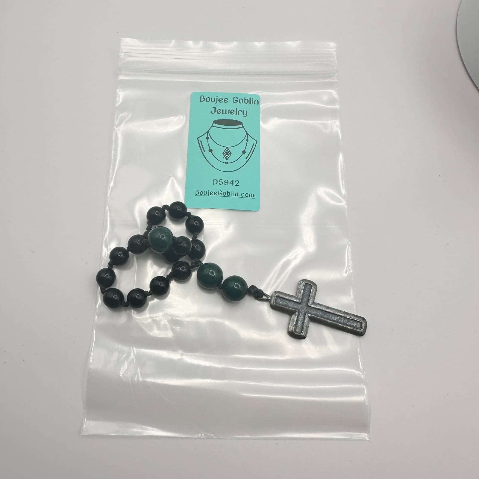 Vintage 90s Glass Beaded Rosary Bracelet SilverTone Cross Boho Religious Jewelry - Thumbnail 6