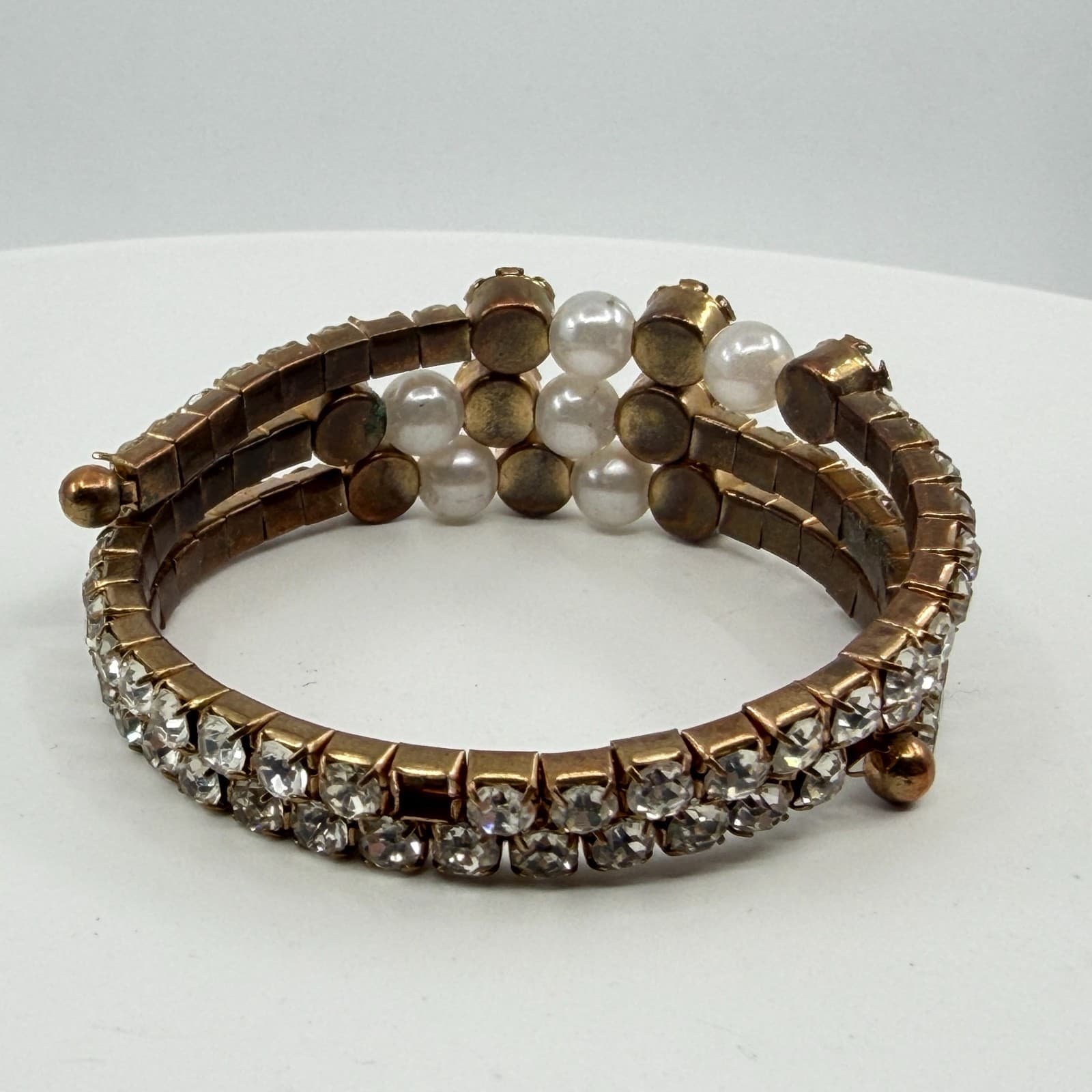 Multi-Color Rhinestone Pearl Stretch Bracelet Gold Tone Stackable Layered Look - Thumbnail 5