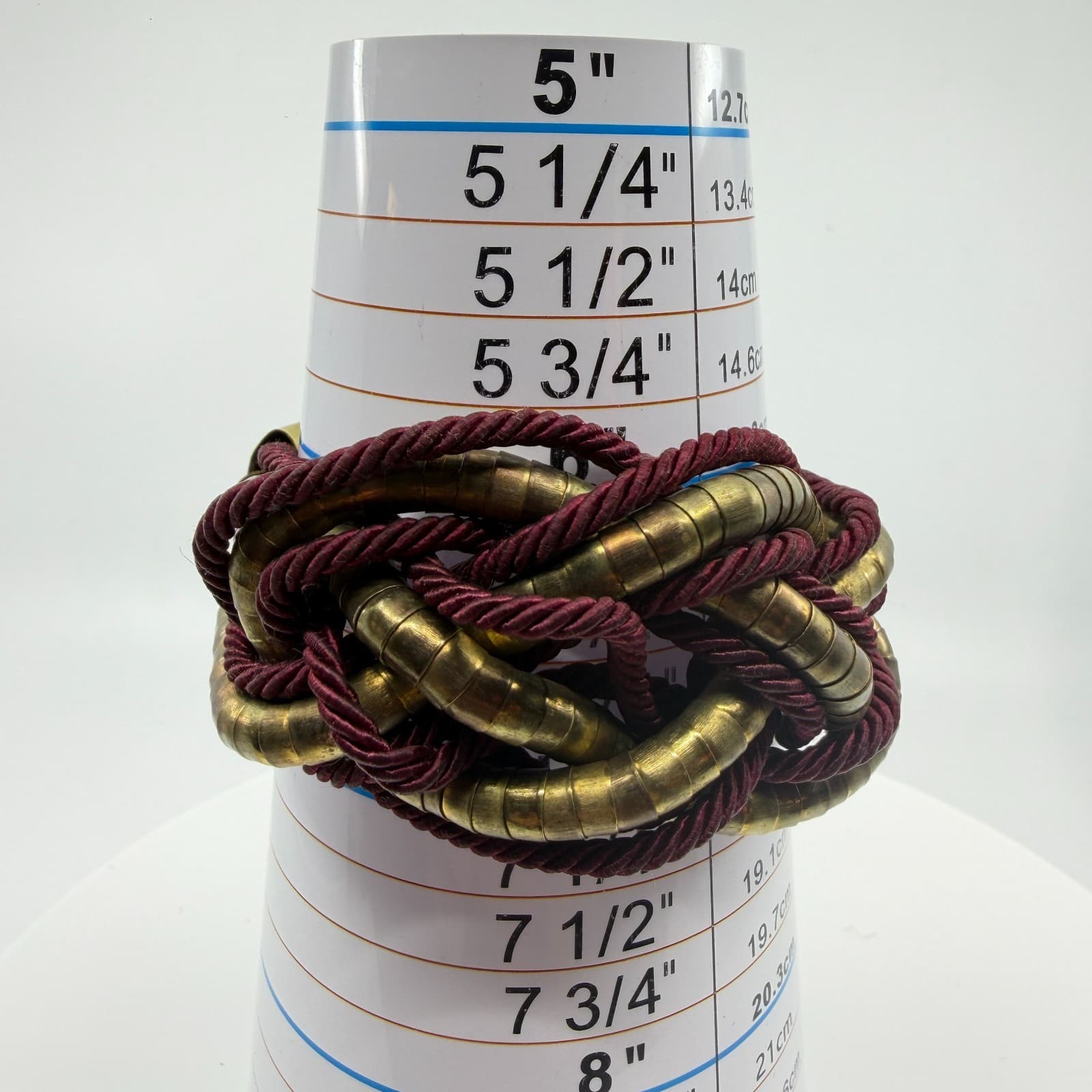 Bold Statement Knot Bracelet Burgundy Cord & Gold Tone Metal Chunky Boho Jewelry - Thumbnail 8