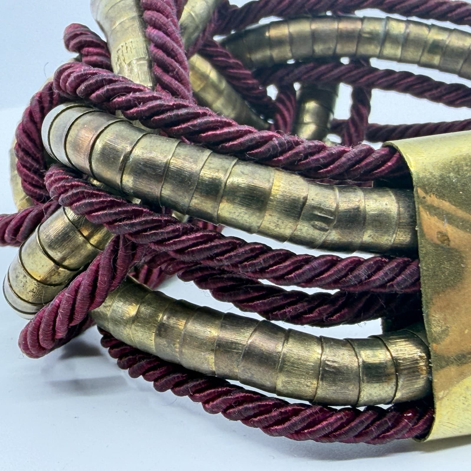 Bold Statement Knot Bracelet Burgundy Cord & Gold Tone Metal Chunky Boho Jewelry - Thumbnail 6