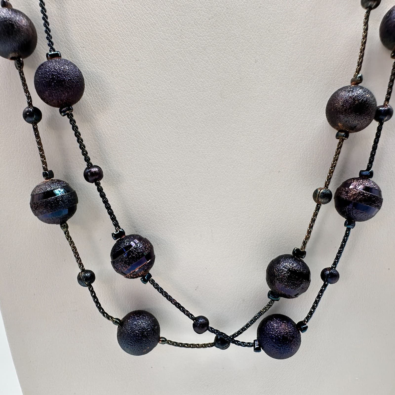 Vintage 90s Double Strand Beaded Necklace Boho Women's Classic Fashion Jewelry - Thumbnail 3