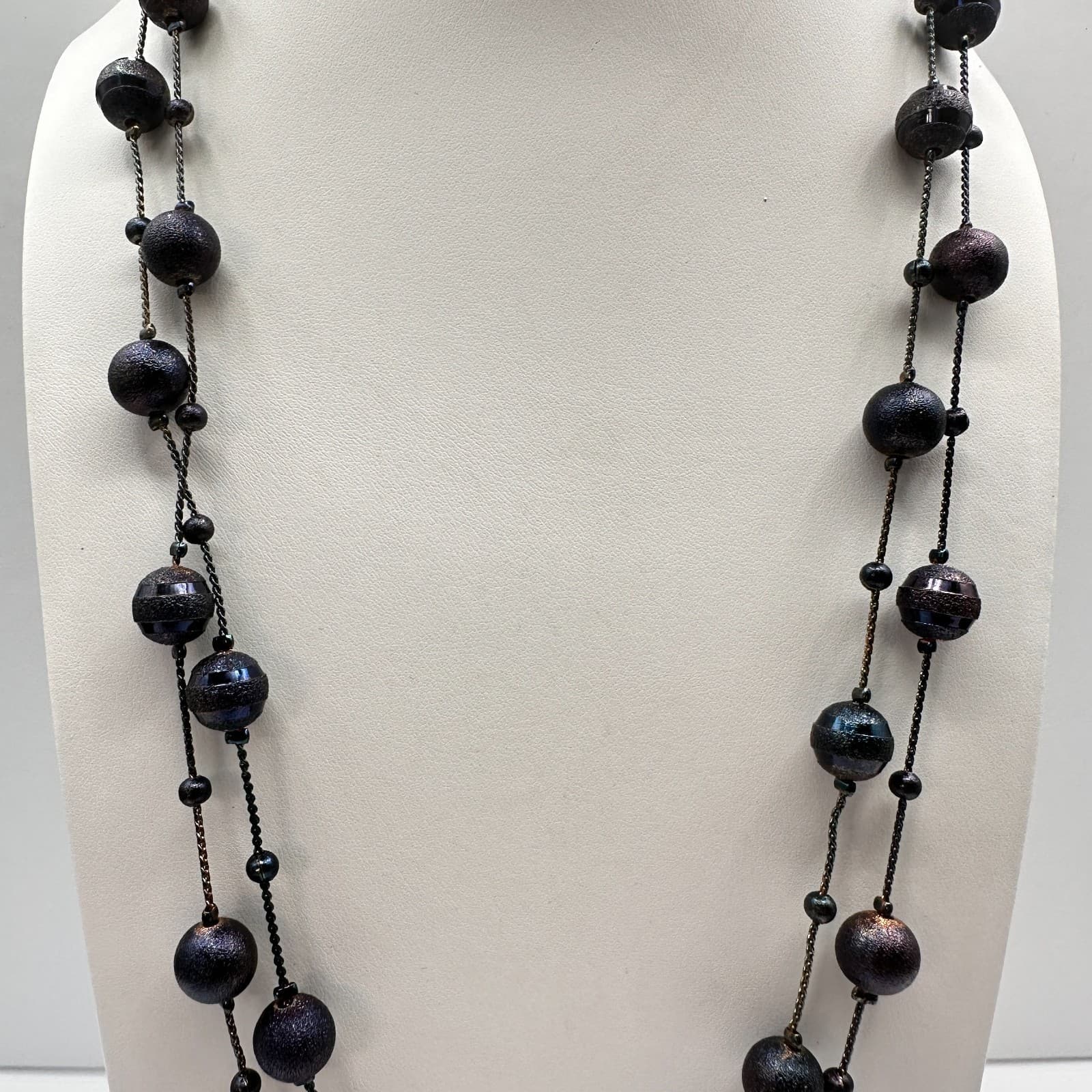 Vintage 90s Double Strand Beaded Necklace Boho Women's Classic Fashion Jewelry - Thumbnail 2