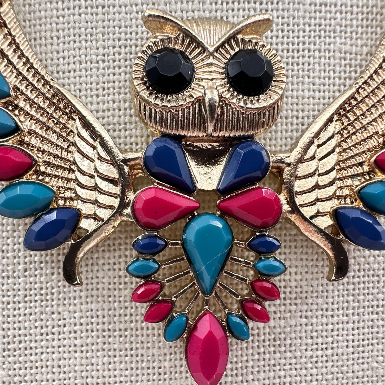 Vintage Y2K Gold Tone Beaded Owl Wings Pendant Necklace Boho Women's Jewelry 90s - Thumbnail 5