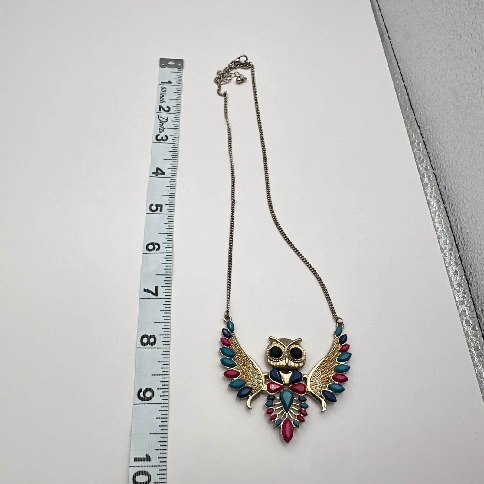 Vintage Y2K Gold Tone Beaded Owl Wings Pendant Necklace Boho Women's Jewelry 90s - Thumbnail 9